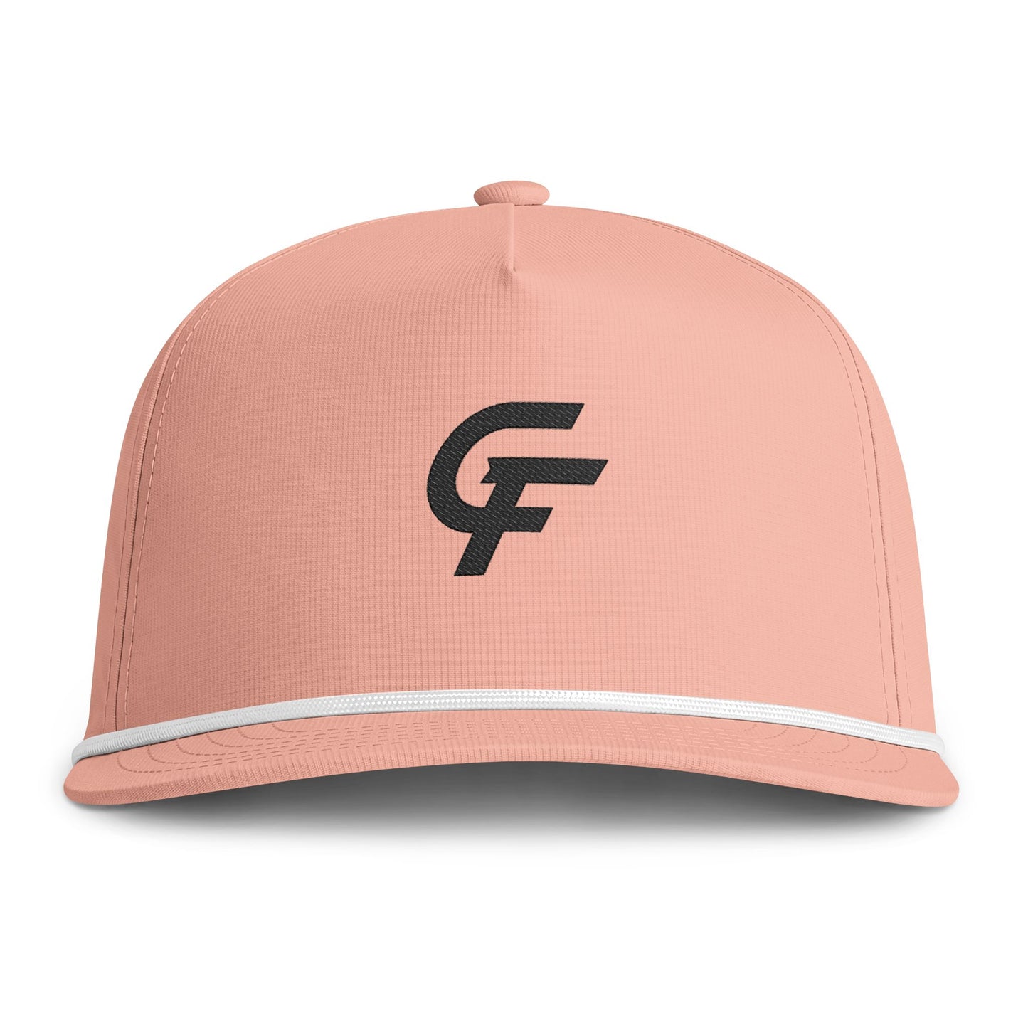 Sunwashed Rope Cap — Coral Rope-Trim Snapback with Embroidered 'CF' Logo