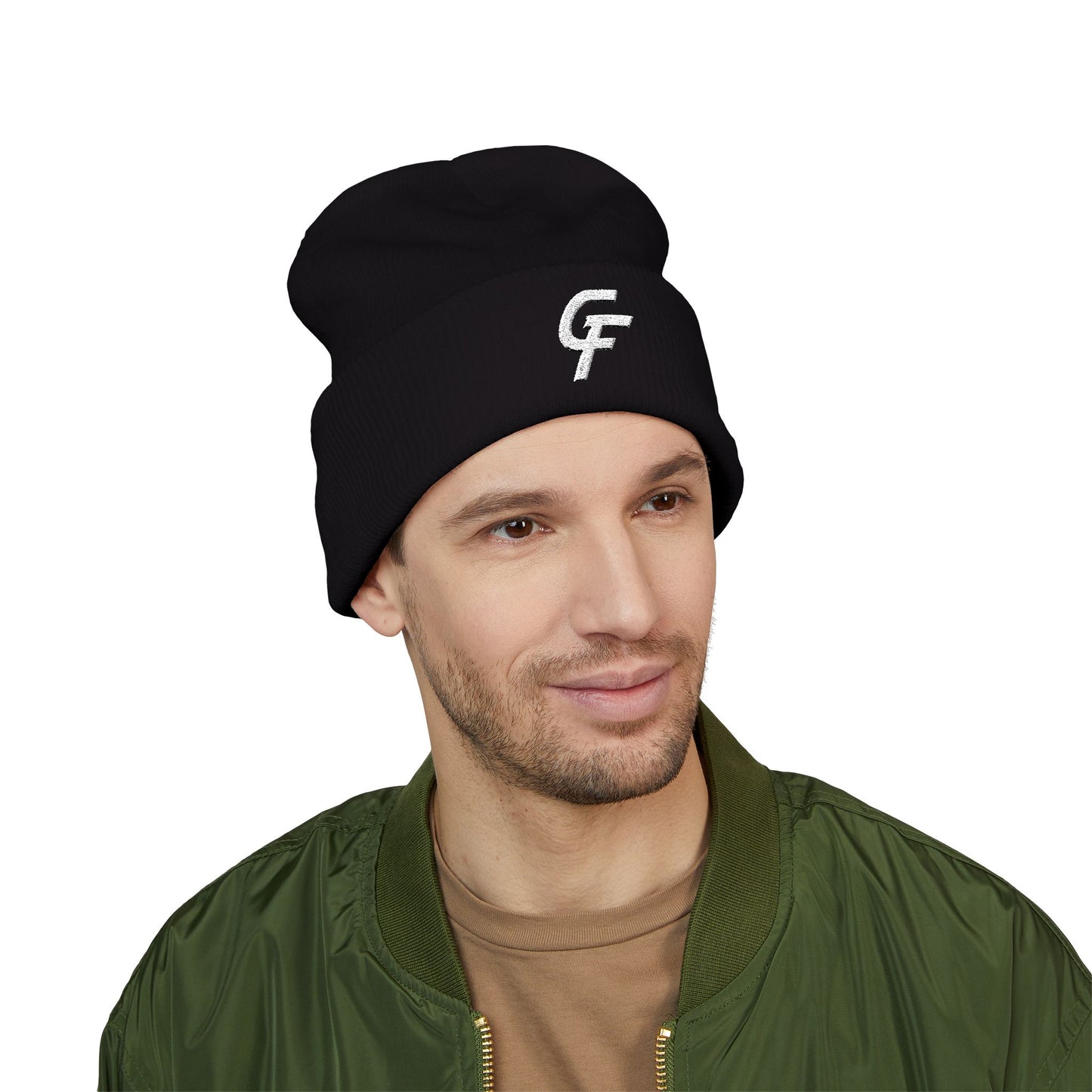 Embroidered Cuffed Beanie — Minimal CF Logo Knit Hat