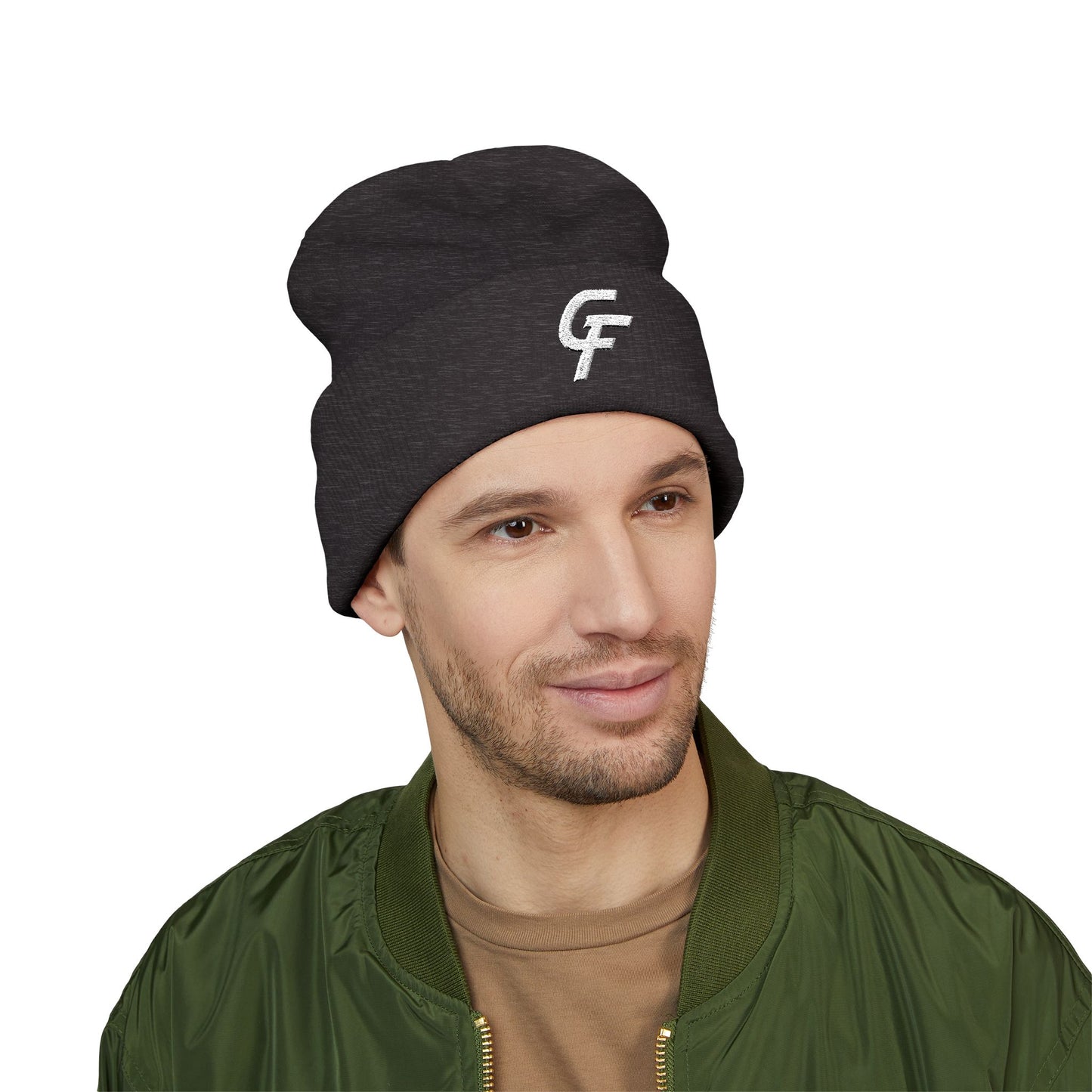 Embroidered Cuffed Beanie — Minimal CF Logo Knit Hat