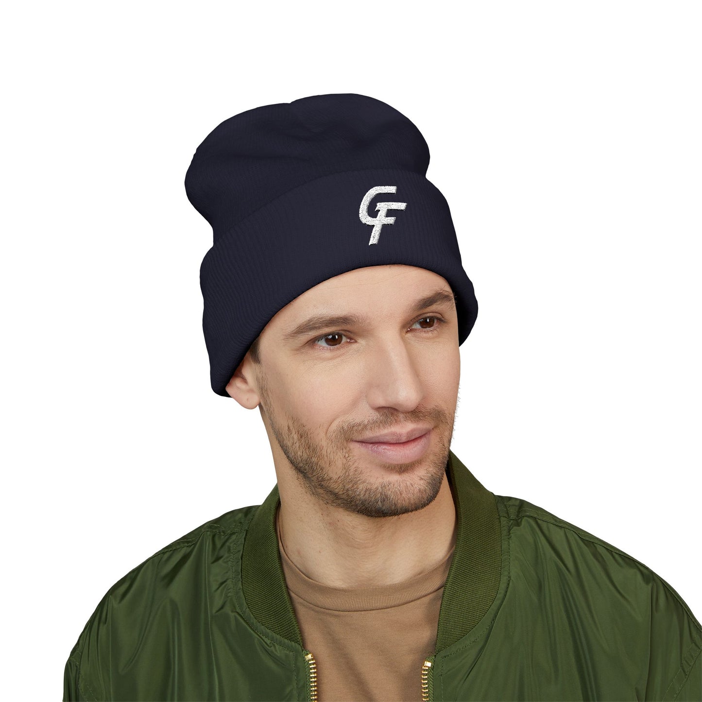 Embroidered Cuffed Beanie — Minimal CF Logo Knit Hat